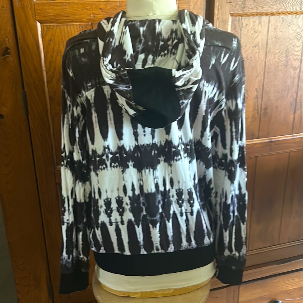 LIVERPOOL Tie Dye JACKET🖤Full Zip HOODIE Black & White💚Lime Green Side Stripe - Picture 5 of 13